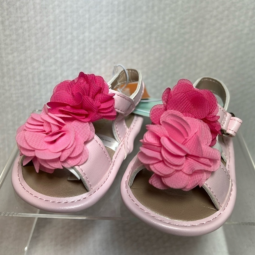 Gymboree Newborn Baby Girls Pink‎ Rose Petal Flower 🌸 Flat Sandals 0-3 M - Picture 5 of 7